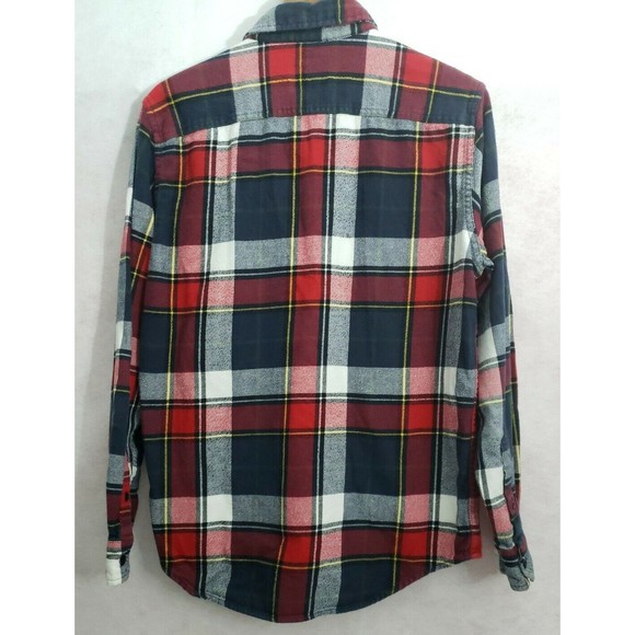 American Eagle Flannel Button Down Red Blue Plaid Mens Size Medium - Picture 2 of 10
